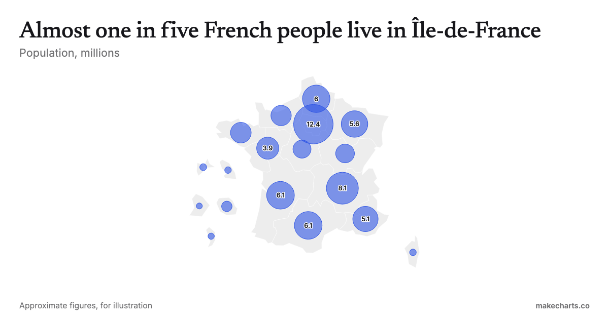 Animated France bubble map maker: free, no sign-up | MakeCharts.co